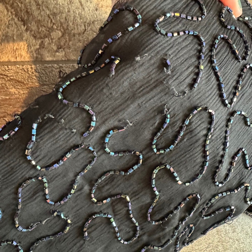 Vintage Beaded Whimsigoth Silk Maxi Dress Black Silver Iridescent Formal Gown - Picture 14 of 16